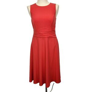 Eliza J Fit And Flare Sleeveless Dress Womens 10 Coral Red Lined‎ Round Neck